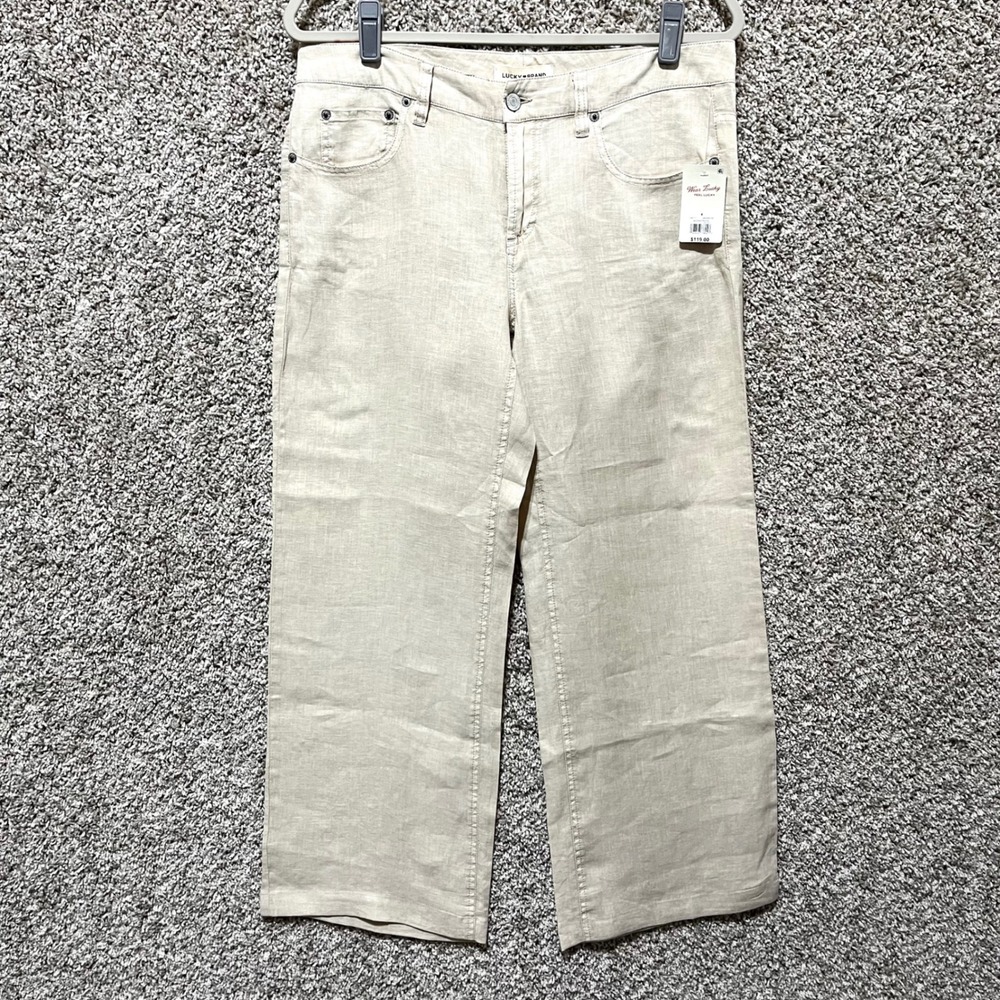 Lucky Brand Pants Women's 4 Moonstruck Beige 100% Linen Baggy Wide Leg NWT
